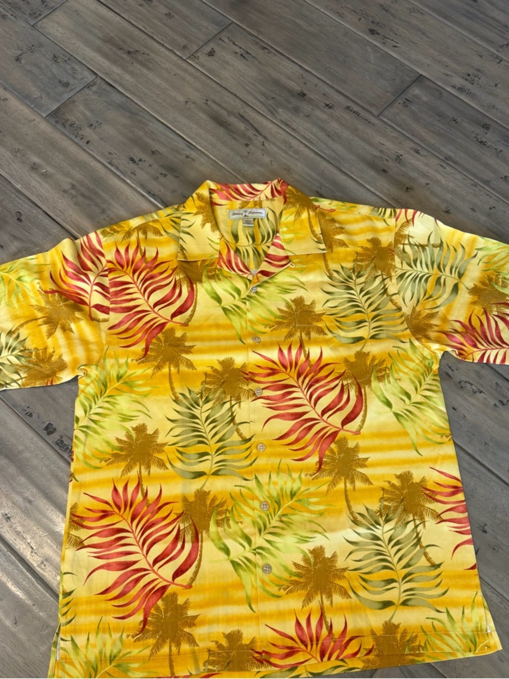 Tommy Bahama Yellow Silk Tropical Leaf Camp Shirt - Picture 2 of 5